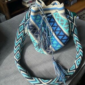 Handcrafted Blue Geometric Crossbody Bag